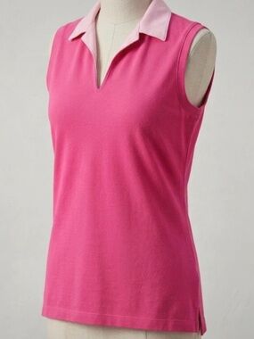 Lands End Sleeveless Pink Polo Top with Contrast Collar